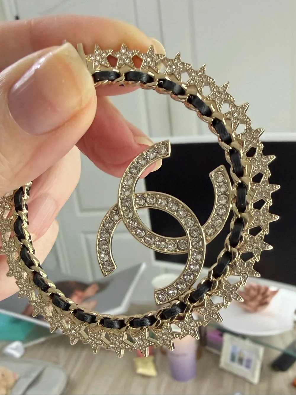 CHANEL Crystal CC Star-Edged Hoop Earrings